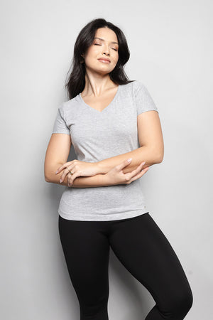 T-Shirt Baby look Loft 1404 Gola V 20674 Mescla Escuro