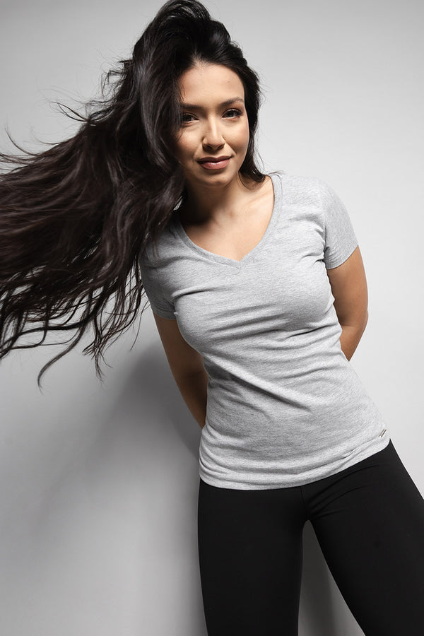 T-Shirt Baby look Loft 1404 Gola V 20674 Mescla Escuro