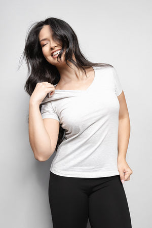 T-Shirt Baby look Loft 1404 Gola V 20674 Mescla Claro