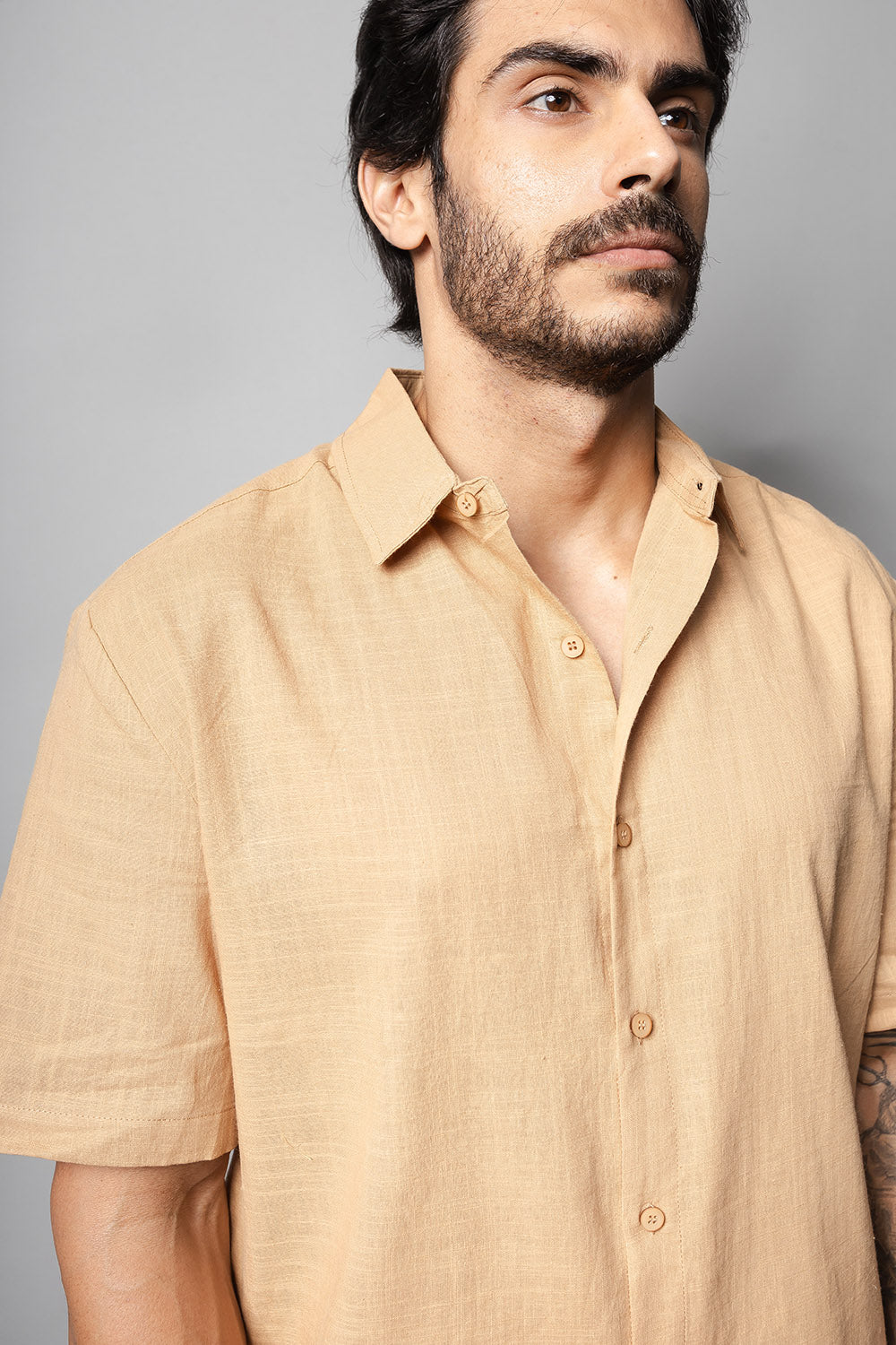 Camisa Masculina 100% Algodão Manga Curta 320006 Caqui