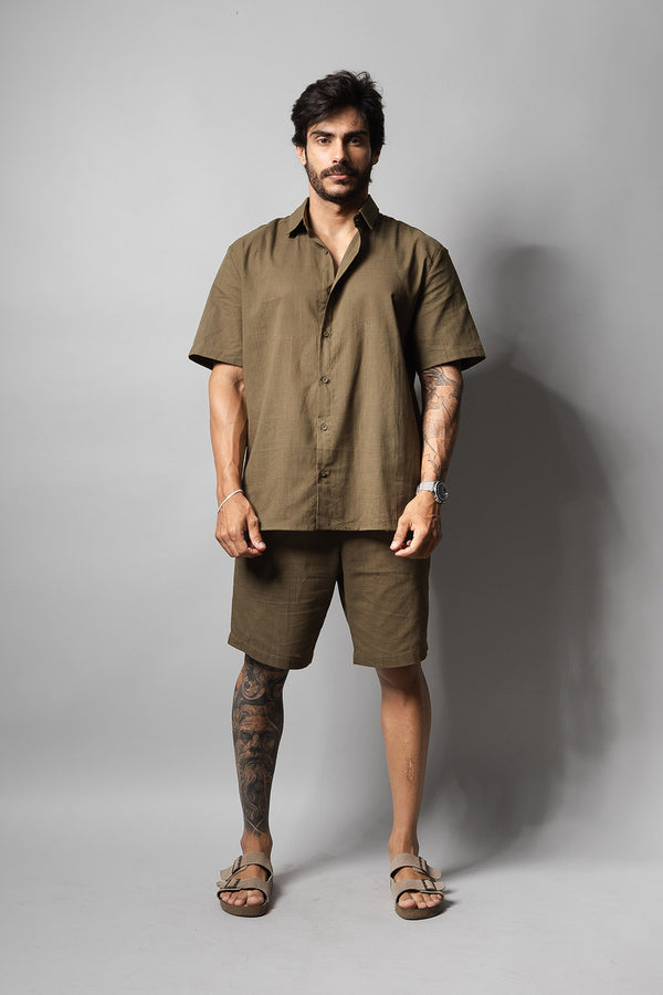 Camisa Masculina 100% Algodão Manga Curta 320006 Musgo