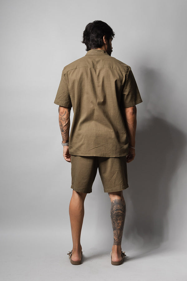 Camisa Masculina 100% Algodão Manga Curta 320006 Musgo