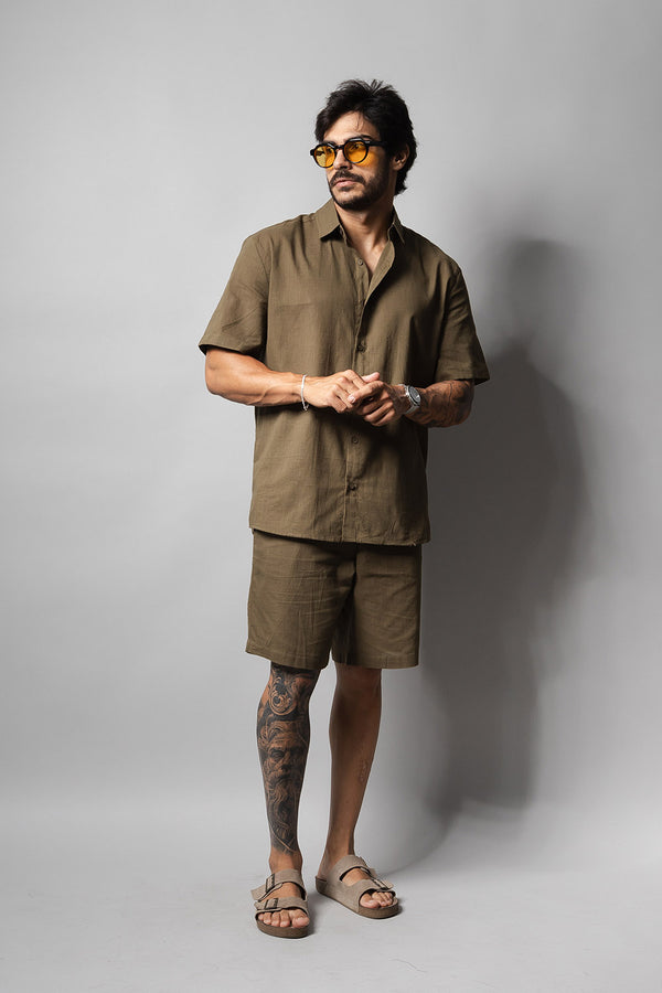 Camisa Masculina 100% Algodão Manga Curta 320006 Musgo