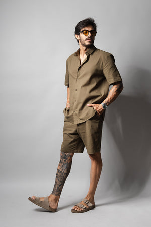 Camisa Masculina 100% Algodão Manga Curta 320006 Musgo