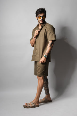 Camisa Masculina 100% Algodão Manga Curta 320006 Musgo