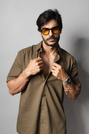 Camisa Masculina 100% Algodão Manga Curta 320006 Musgo