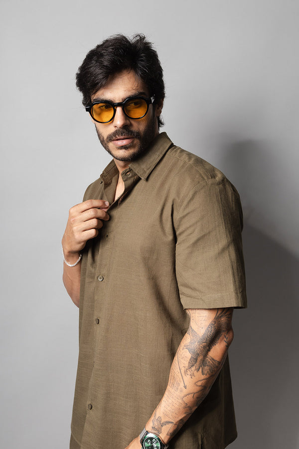 Camisa Masculina 100% Algodão Manga Curta 320006 Musgo