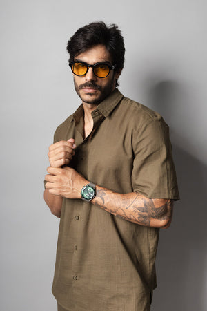 Camisa Masculina 100% Algodão Manga Curta 320006 Musgo