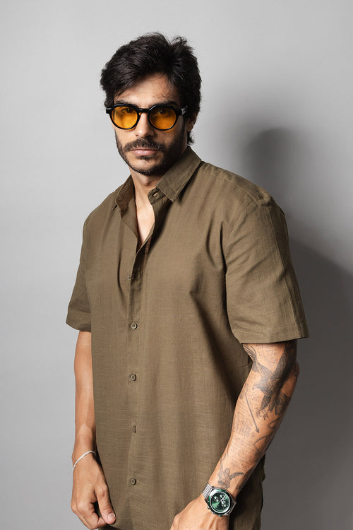 Camisa Masculina 100% Algodão Manga Curta 320006 Musgo