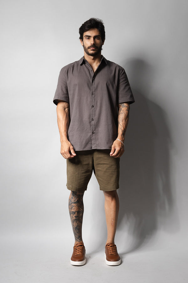 Camisa Masculina 100% Algodão Manga Curta 320006 Chumbo