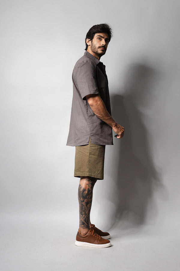 Camisa Masculina 100% Algodão Manga Curta 320006 Chumbo