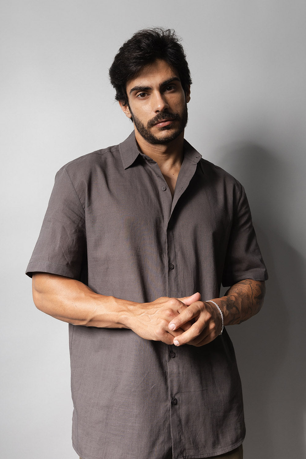 Camisa Masculina 100% Algodão Manga Curta 320006 Chumbo