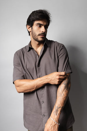 Camisa Masculina 100% Algodão Manga Curta 320006 Chumbo