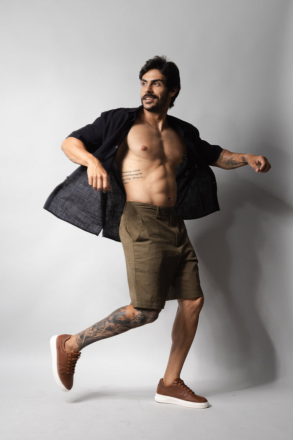 Short Linho Masculino Loft 1404 Musgo 330001