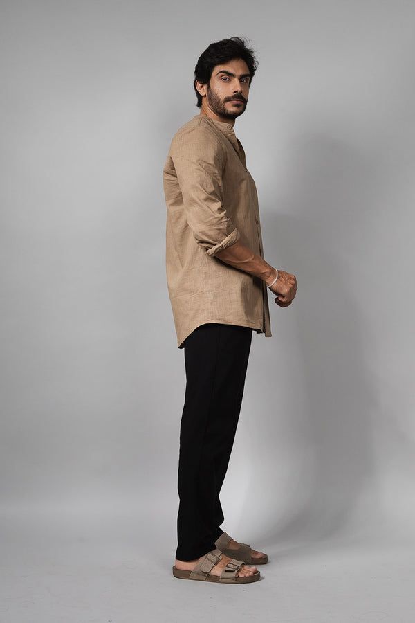 Camisa Social Masculina de Linho Manga Longa Loft 1404 320007 Capuccino