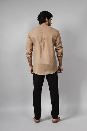 Camisa Social Masculina de Linho Manga Longa Loft 1404 320007 Capuccino