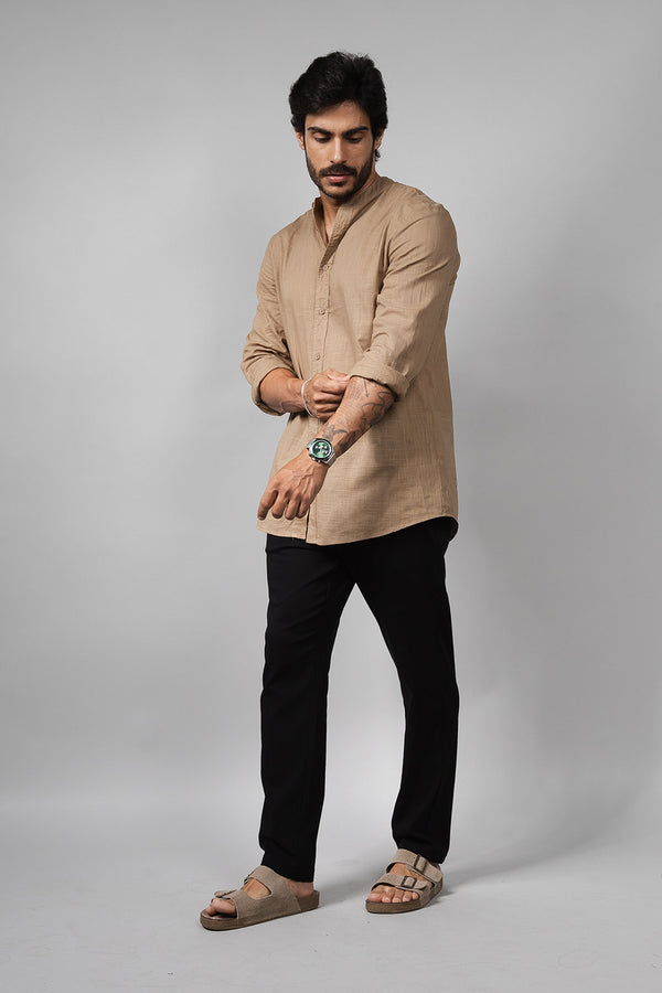 Camisa Social Masculina de Linho Manga Longa Loft 1404 320007 Capuccino