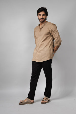 Camisa Social Masculina de Linho Manga Longa Loft 1404 320007 Capuccino