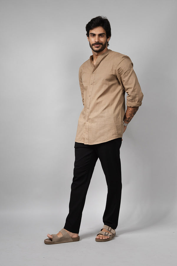 Camisa Social Masculina de Linho Manga Longa Loft 1404 320007 Capuccino