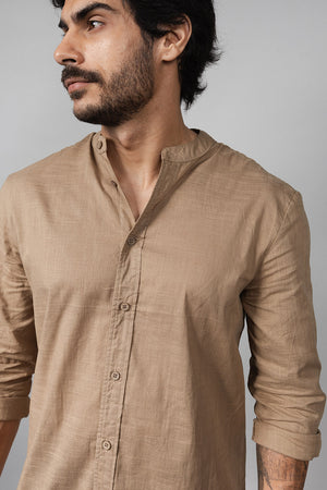 Camisa Social Masculina de Linho Manga Longa Loft 1404 320007 Capuccino