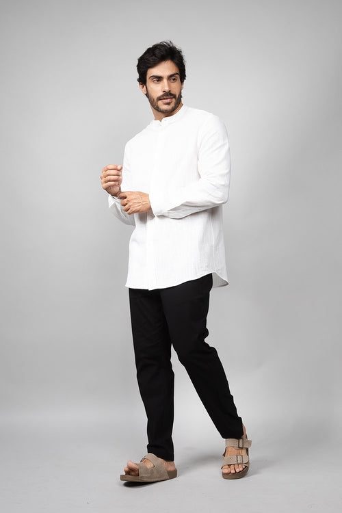 Camisa Social Masculina de Linho Manga Longa Loft 1404 320007 Branco