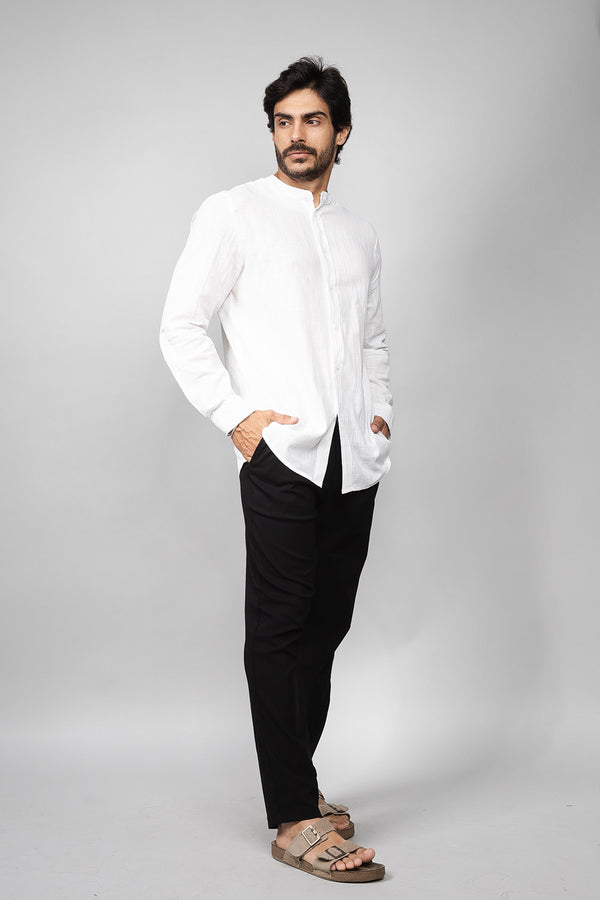 Camisa Social Masculina de Linho Manga Longa Loft 1404 320007 Branco