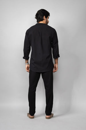 Camisa Social Masculina de Linho Manga Longa Loft 1404 320007 Preto