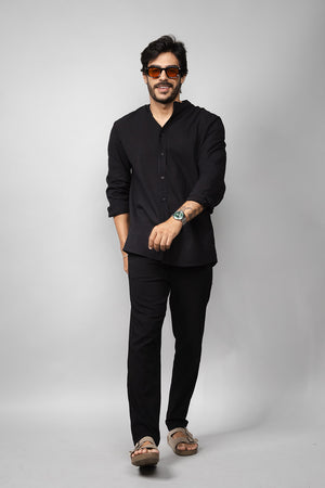 Camisa Social Masculina de Linho Manga Longa Loft 1404 320007 Preto