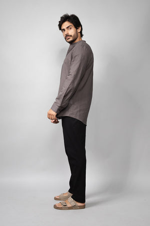 Camisa Social Masculina de Linho Manga Longa Loft 1404 320007 Chumbo