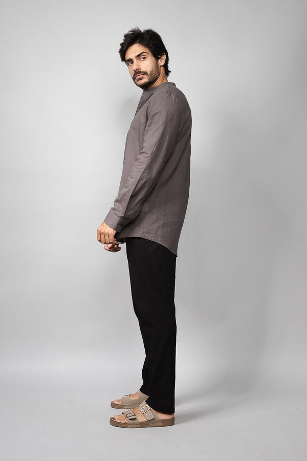 Camisa Social Masculina de Linho Manga Longa Loft 1404 320007 Chumbo