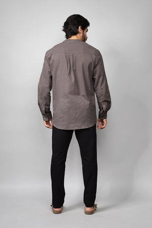 Camisa Social Masculina de Linho Manga Longa Loft 1404 320007 Chumbo