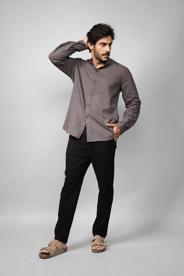 Camisa Social Masculina de Linho Manga Longa Loft 1404 320007 Chumbo