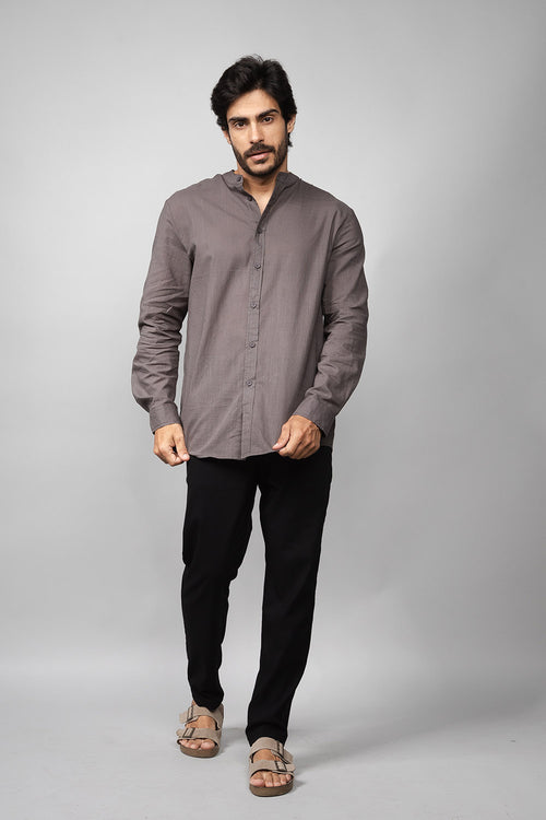 Camisa Social Masculina de Linho Manga Longa Loft 1404 320007 Chumbo