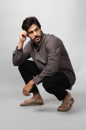 Camisa Social Masculina de Linho Manga Longa Loft 1404 320007 Chumbo