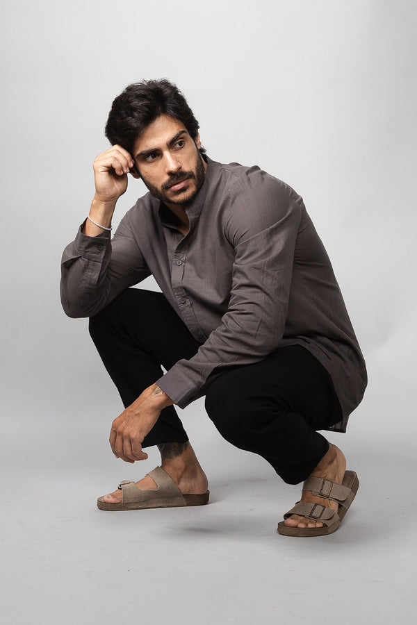 Camisa Social Masculina de Linho Manga Longa Loft 1404 320007 Chumbo