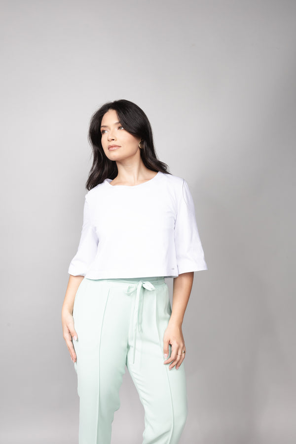 Cropped Loft 1404 Manga Sino Estampada 18032 Branco