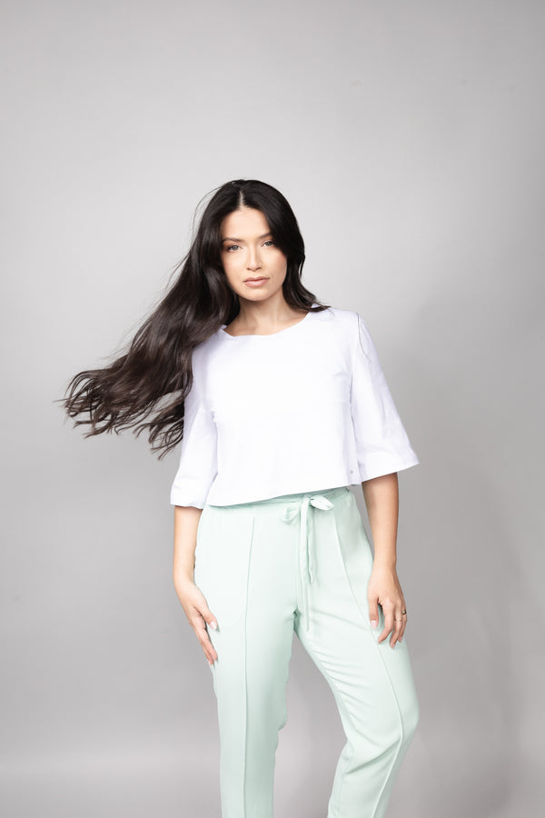 Cropped Loft 1404 Manga Sino Estampada 18032 Branco