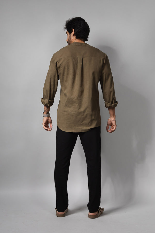 Camisa Social Masculina de Linho Manga Longa Loft 1404 320007 Musgo