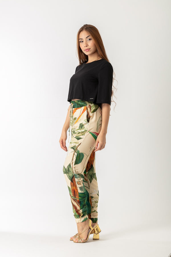 Cropped Loft 1404 Manga Sino Estampada 18032 Preto