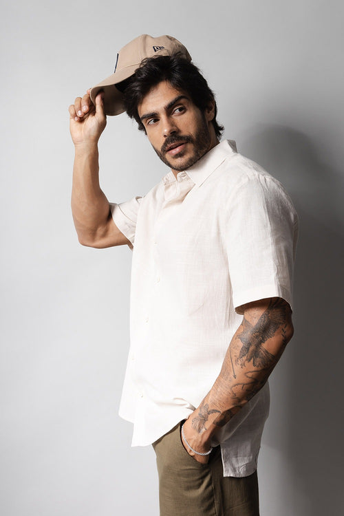 Camisa Masculina 100% Algodão Manga Curta 320006 bege