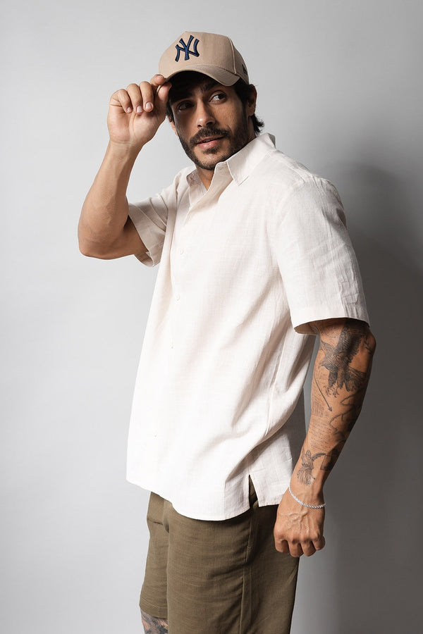 Camisa Masculina 100% Algodão Manga Curta 320006 bege