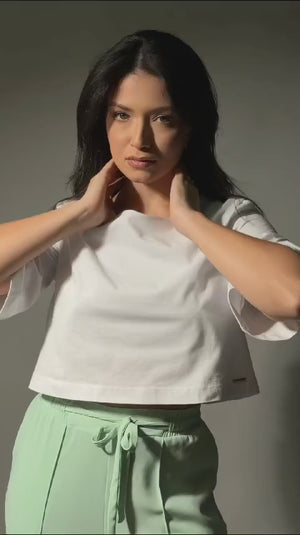 Cropped Loft 1404 Manga Sino Estampada 18032 Branco