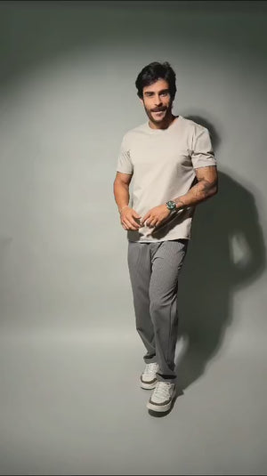 Calça Masculina Risca de Giz | Alfaiataria 110001 Cinza