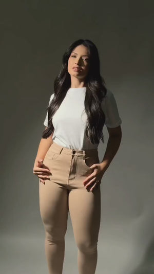 Calça Sarja Feminina Cintura Alta Loft 1404 Minessota 10192 Bege