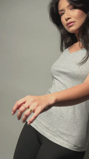 T-Shirt Baby look Loft 1404 Gola V 20674 Mescla Escuro